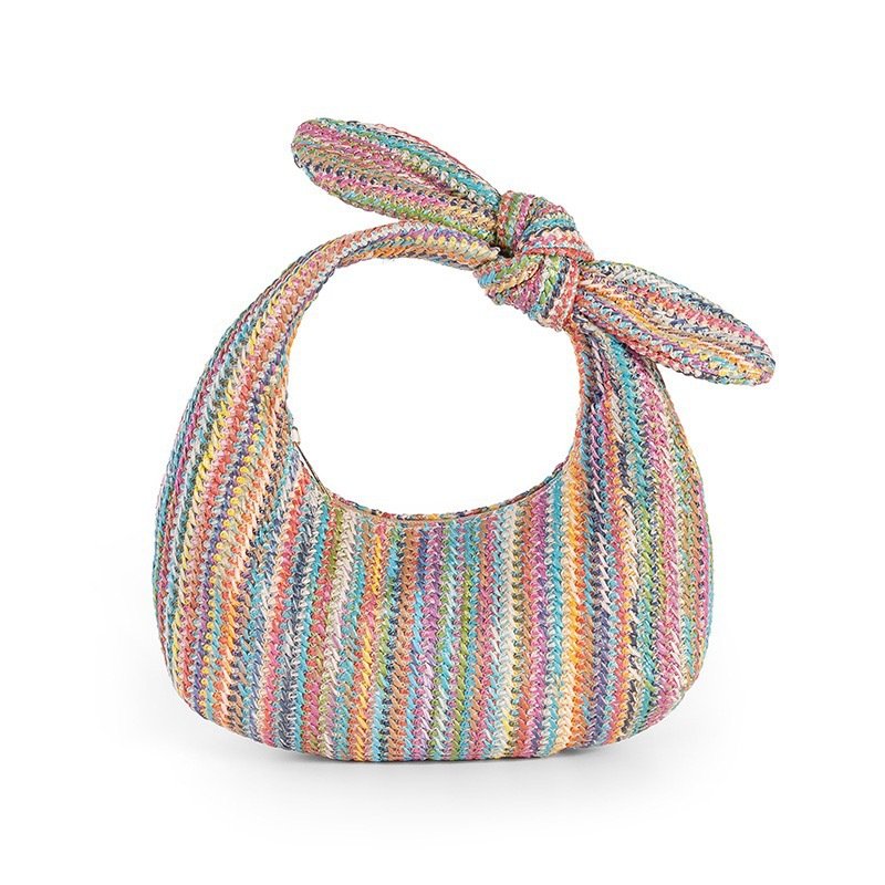 画像3: Straw-Woven Bow Handle Crescent Moon Semicircular Tote Handbag　クレセント ムーンハンドルリボンかご籠トートバッグ (3)