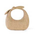 画像4: Straw-Woven Bow Handle Crescent Moon Semicircular Tote Handbag　クレセント ムーンハンドルリボンかご籠トートバッグ (4)
