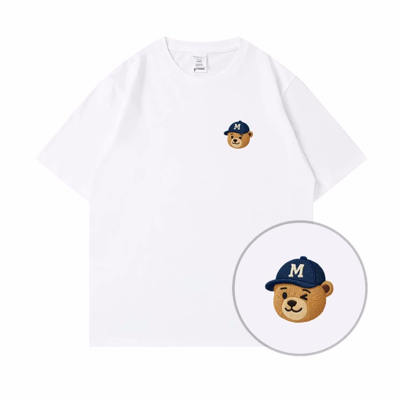 画像1: bear one point print round neck short sleeve T-shirt  ユニセックス 男女兼用ベアワンポイントプリントラウンドネック Tシャツ (1)