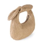 画像6: Straw-Woven Bow Handle Crescent Moon Semicircular Tote Handbag　クレセント ムーンハンドルリボンかご籠トートバッグ (6)