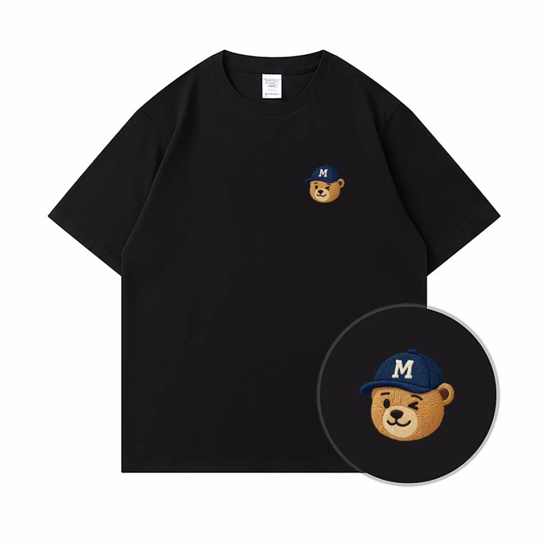 画像2: bear one point print round neck short sleeve T-shirt  ユニセックス 男女兼用ベアワンポイントプリントラウンドネック Tシャツ (2)