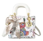 画像1: Graphic Graffiti Paint Square Tote Shoulder Leather Bag 　グラフィック落書きペイントスクエアトートショルダーレザーバッグ (1)