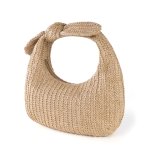 画像5: Straw-Woven Bow Handle Crescent Moon Semicircular Tote Handbag　クレセント ムーンハンドルリボンかご籠トートバッグ (5)