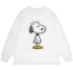 画像1: Fuzzy illustration Snoopy Print Long Sleeve T-Shirt　スヌーピーイラストプリントロングスリーブTシャツ ユニセックス 男女兼用 (1)