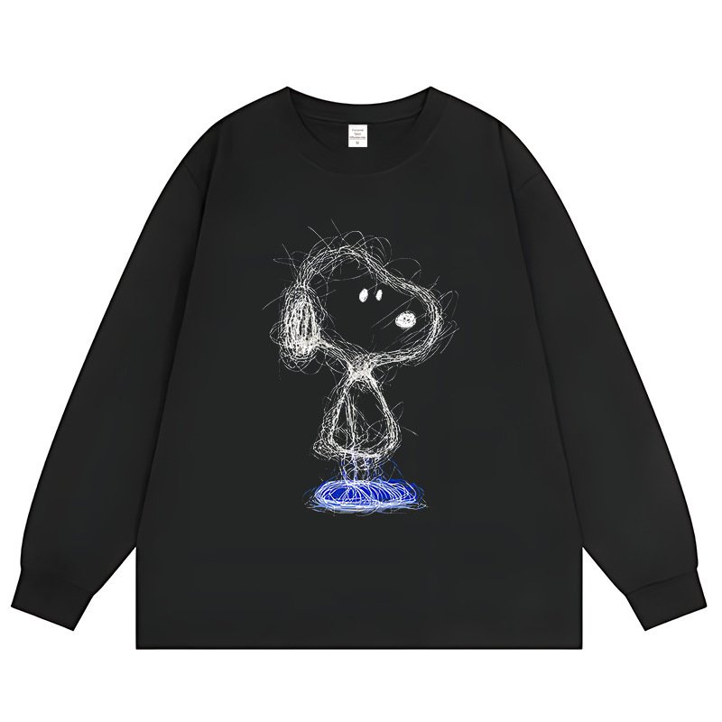 画像2: Fuzzy illustration Snoopy Print Long Sleeve T-Shirt　スヌーピーイラストプリントロングスリーブTシャツ ユニセックス 男女兼用 (2)