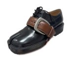 画像1: Women's Colorblock Leather Tabi Belt Loafer Slip-Ons Pumps Shoes カラーブロックレザー足袋たびレースアップベルトローファースリッポン パンプス　 (1)