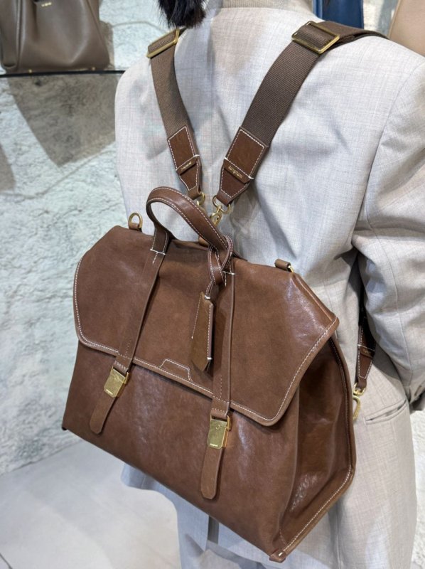 画像12: Unisex Retro Vegetable Tanned Leather Backpack Shoulder Crossbody Bag ユニセックス男女兼用レトロ ベジタブルタンニンレザー バックパックトートショルダー 通勤通学 (12)