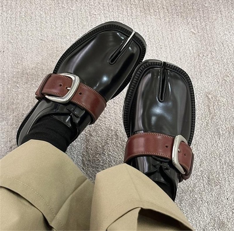 画像7: Women's Colorblock Leather Tabi Belt Loafer Slip-Ons Pumps Shoes カラーブロックレザー足袋たびレースアップベルトローファースリッポン パンプス　 (7)