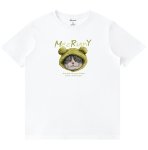 画像1: MECRUNY Cap Cat print Short Sleeve T-Shirt 　ユニセックス 男女兼用MECRUNYキャップ猫キャットプリントラウンドネック Tシャツ (1)