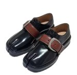 画像2: Women's Colorblock Leather Tabi Belt Loafer Slip-Ons Pumps Shoes カラーブロックレザー足袋たびレースアップベルトローファースリッポン パンプス　 (2)