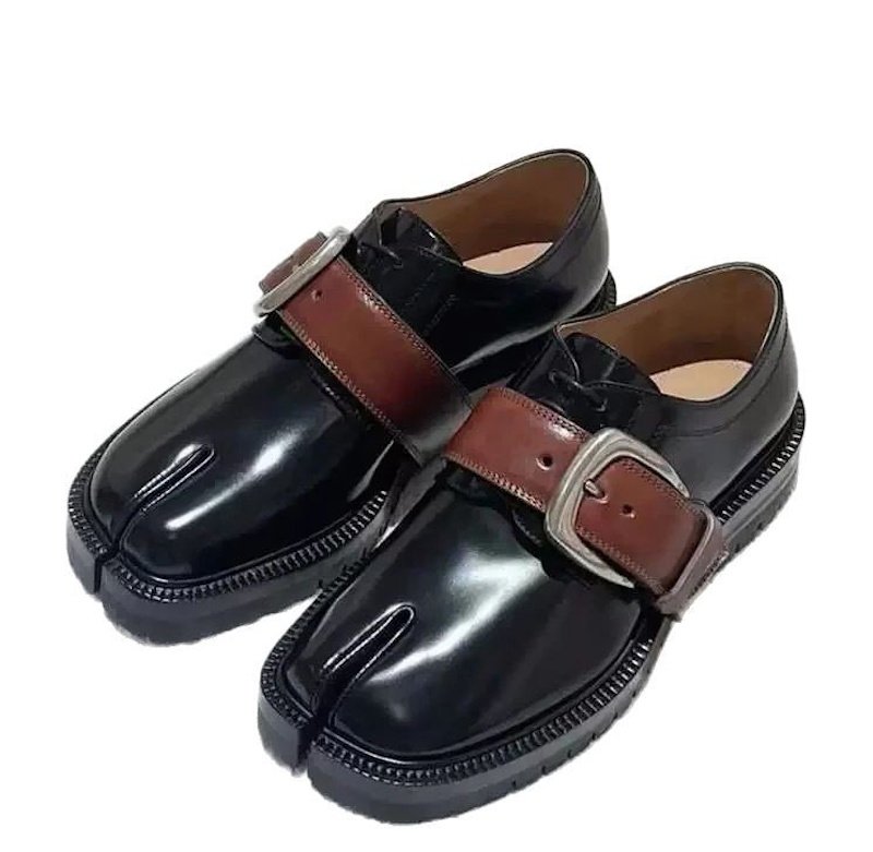 画像2: Women's Colorblock Leather Tabi Belt Loafer Slip-Ons Pumps Shoes カラーブロックレザー足袋たびレースアップベルトローファースリッポン パンプス　 (2)