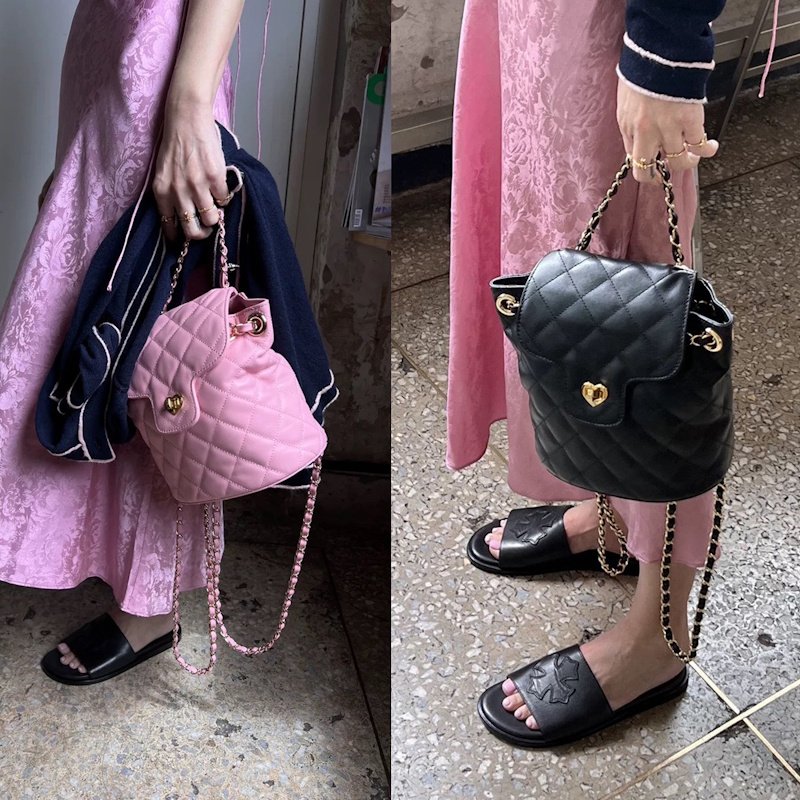 画像4: PEPP quilted chain handle  backpack Tote Shoulder Leather Bag 　キルティングチェーントートショルダーレザーバックパックバッグ (4)