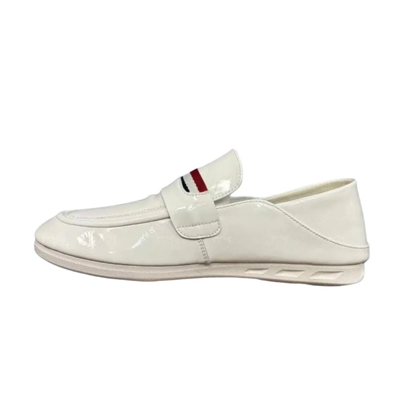 画像3: Mens Unisex Patent knit stripe stitching square head shoes flat single shoes エナメル ニット ストライプ フラット ローファー シューズ (3)