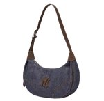画像1: MLB NY Denim Half-Moon Croissant Tote Shoulder Bag　ニューヨークヤンキースデニムクロワッサン半月トートショルダーアンダーアームバッグ (1)