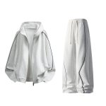 画像1: Line Hoodie & Pants Set Setup Jacket and Pants ワンライン フーディ＆パンツトラックスーツ セットアップ ユニセックス 男女兼用 ジャージ上下 ＆パンツセット (1)