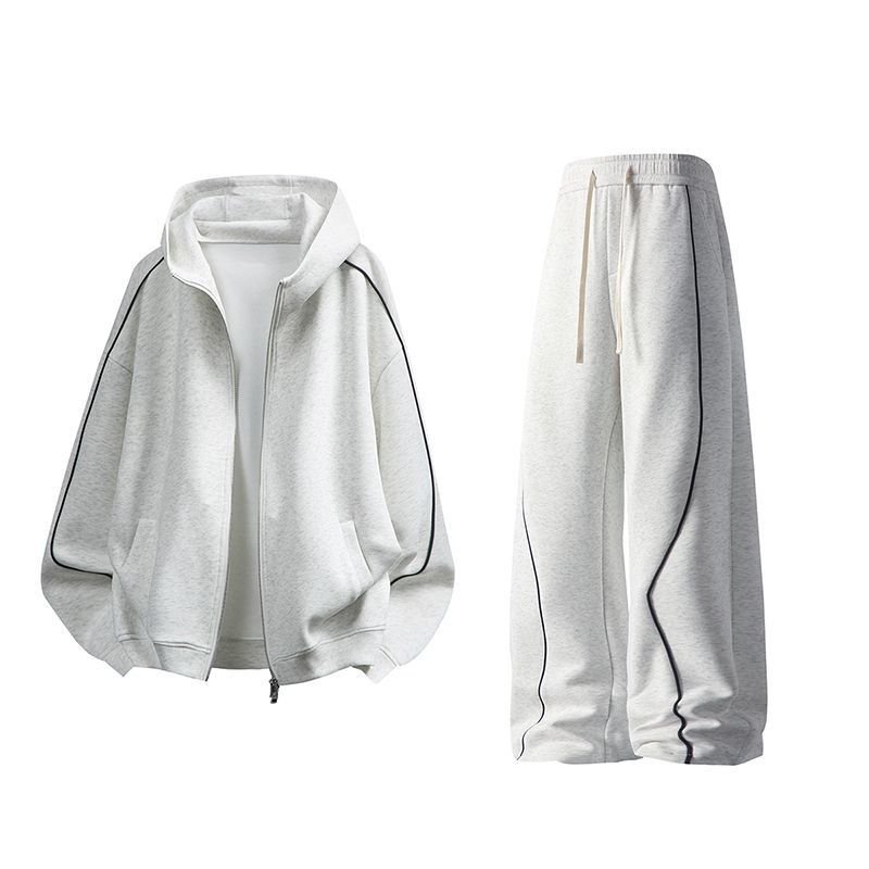 画像1: Line Hoodie & Pants Set Setup Jacket and Pants ワンライン フーディ＆パンツトラックスーツ セットアップ ユニセックス 男女兼用 ジャージ上下 ＆パンツセット (1)