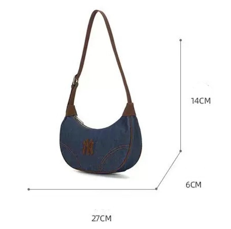 画像3: MLB NY Denim Half-Moon Croissant Tote Shoulder Bag　ニューヨークヤンキースデニムクロワッサン半月トートショルダーアンダーアームバッグ (3)