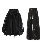 画像2: Line Hoodie & Pants Set Setup Jacket and Pants ワンライン フーディ＆パンツトラックスーツ セットアップ ユニセックス 男女兼用 ジャージ上下 ＆パンツセット (2)