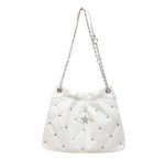 画像1: Quilted Star & Pavé Chain Drawstring Leather Tote Shoulder Crossbody Bag　キルティングスター＆パヴェチェーン巾着レザートートショルダークロスボディバッグ (1)