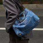 画像2: PARIS MLANO Denim Tote Bag パリス ミラノ ロゴ デニムキャンバストートショルダーバッグ (2)