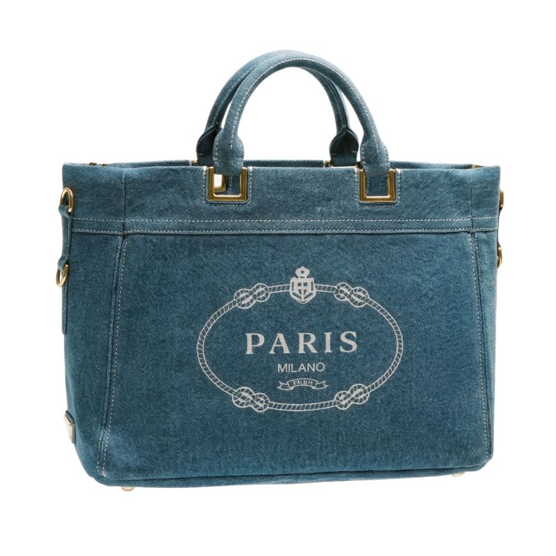 画像1: PARIS MLANO Denim Tote Bag パリス ミラノ ロゴ デニムキャンバストートショルダーバッグ (1)