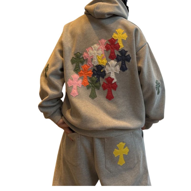 画像2: Colorful cross patchwork hoodie and wide pants set　 ユニセックス 男女兼用 カラフルクロスパッチワークフーディ＆ワイドパンツ セットアップ上下  (2)
