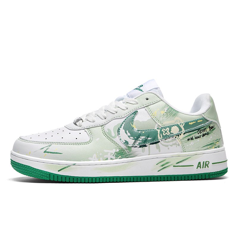 画像1: Unisex Leather Cows Bear Print Air Force Sneakers  casual shoes　 ユニセックス男女兼用レザーカウズベアプリントエアーフォースレースアップスニーカーカジュアルシューズ (1)