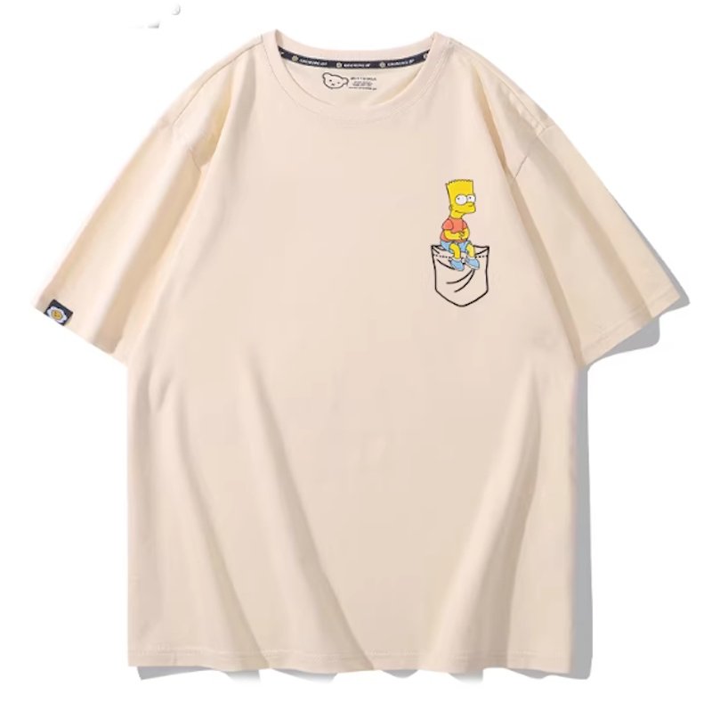 画像1: Bart Simpson sitting in your pocket Short Sleeve T-Shirt  　ユニセックス 男女兼用シッティングバートシンプソンプリント 半袖 Tシャツ (1)