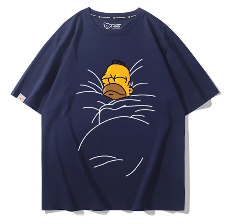 画像1: Sleeping Homer Simpson Short Sleeve T-Shirt  　ユニセックス 男女兼用スリーピングホーマーシンプソンプリント 半袖 Tシャツ (1)