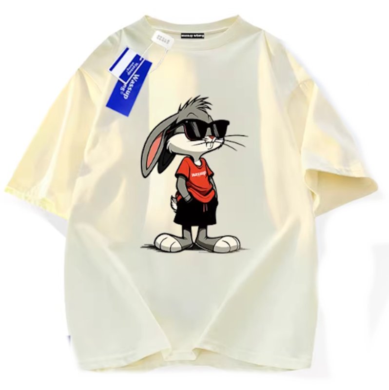 画像1: Stylish sunglasses Bugs Bunny Short Sleeve T-Shirt  　ユニセックス 男女兼用スタイリッシュサングラスバッグスバニープリント 半袖 Tシャツ (1)