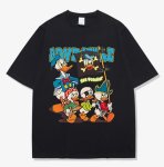 画像1:  Donald Duck & Huey & Dewey & Louie print Short Sleeve T-Shirt  　ユニセックス 男女兼用ドナルドダック＆ヒューイ＆デューイ＆ルーイプリント 半袖 Tシャツ (1)