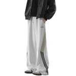 画像1: Unisex 3line barrel leg logo pants ユニセックス 男女兼用 3ライン スウェット バレルレッグ ロゴ パンツ ジャージ (1)