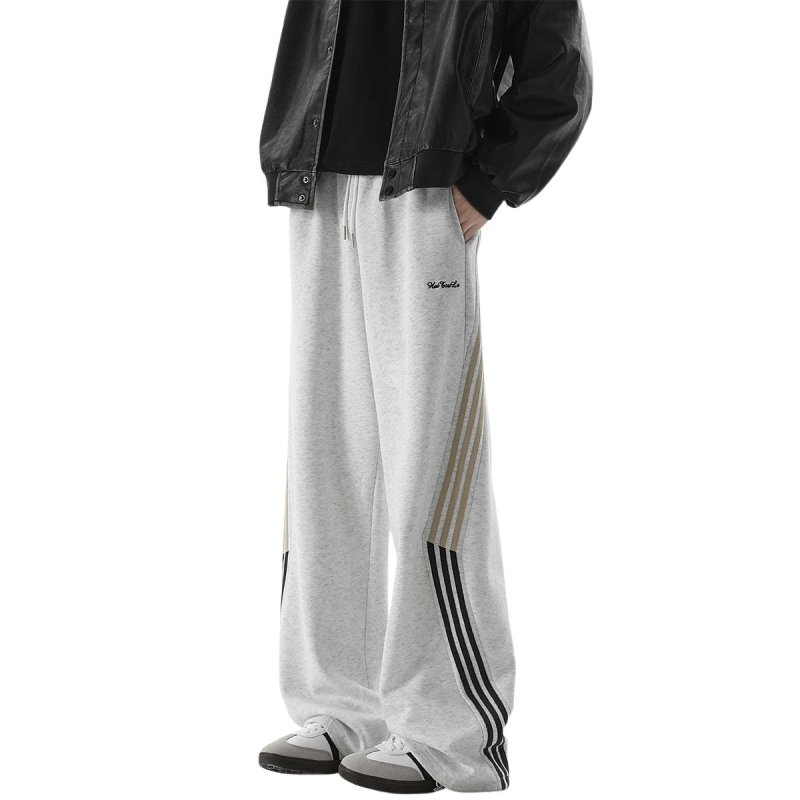 画像1: Unisex 3line barrel leg logo pants ユニセックス 男女兼用 3ライン スウェット バレルレッグ ロゴ パンツ ジャージ (1)