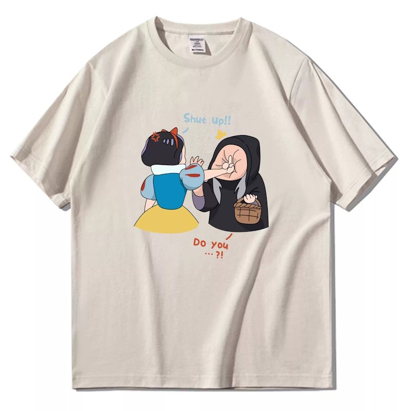 画像1: Shut up Snow White Print Short Sleeve T-Shirt  　ユニセックス 男女兼用シャットアップ 白雪姫プリント 半袖 Tシャツ (1)