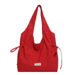 画像1: Drawstring shoulder tote bag with horizontal ribbon perfect for commuting to work or school　巾着 横リボン ショルダートート 通勤通学ママバッグ (1)