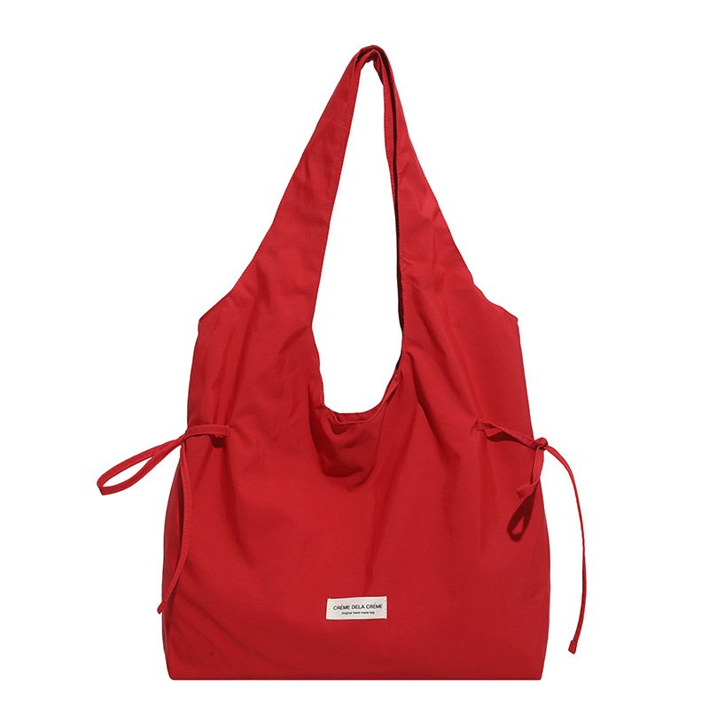 画像1: Drawstring shoulder tote bag with horizontal ribbon perfect for commuting to work or school　巾着 横リボン ショルダートート 通勤通学ママバッグ (1)