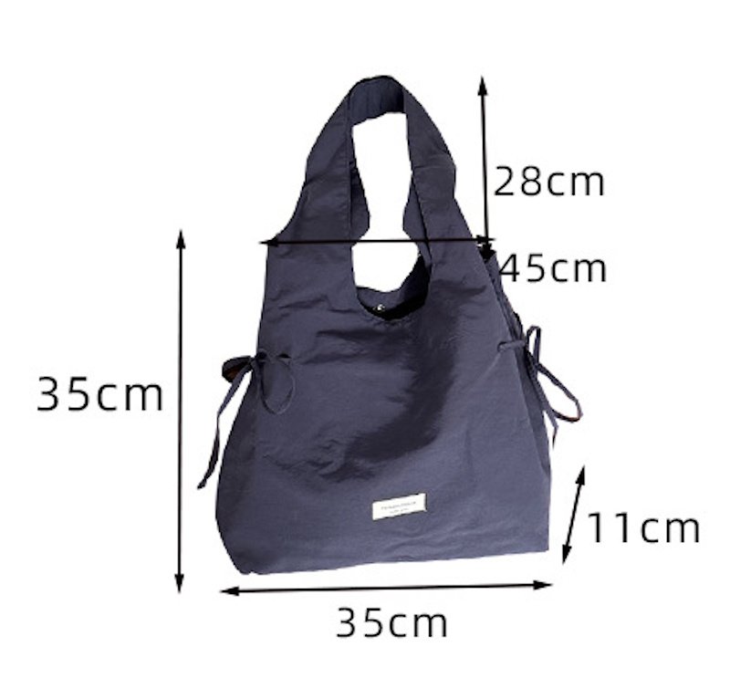 画像5: Drawstring shoulder tote bag with horizontal ribbon perfect for commuting to work or school　巾着 横リボン ショルダートート 通勤通学ママバッグ (5)