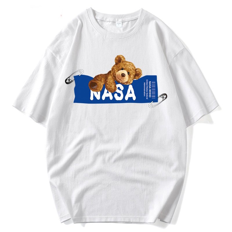 画像1:  NASA x Teddy Bear Print Short Sleeve T-Shirt  　ユニセックス 男女兼用NASAナサ×テディーベア熊プリント 半袖 Tシャツ (1)