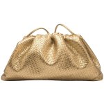 画像1: Braided leather gold pleated clutch tote shoulder bag 　 編み込みレザーゴールドプリーツクラッチトートショルダーバッグ (1)