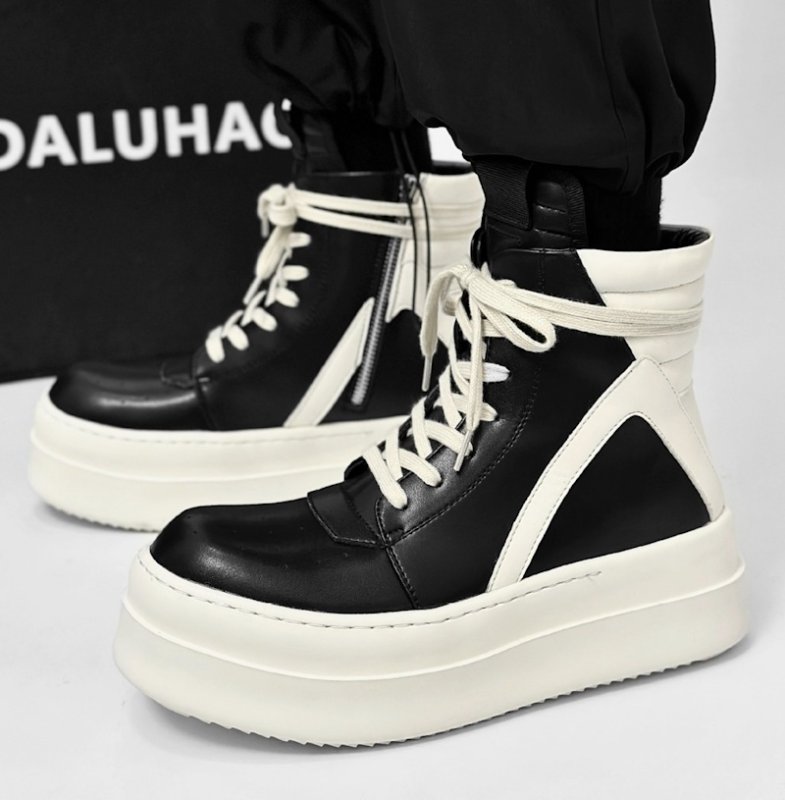 画像4: High-cut leather two-tone platform & basic 2-type RO boot sneakers Lace up  boots shoes 　   ハイカットレザーバイカラー厚底＆ベーシック2タイプROブーツスニーカーレースアップ ブーツ  (4)