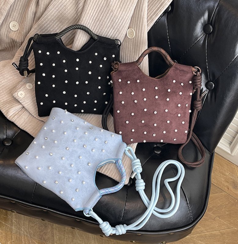 画像6: Pearl & Bijou Leather Tote Shoulder Crossbody Small Square Bag  パール＆ビジュー レザートートショルダークロスボディスモールスクエアバッグ (6)