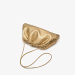 画像4: Braided leather gold pleated clutch tote shoulder bag 　 編み込みレザーゴールドプリーツクラッチトートショルダーバッグ (4)