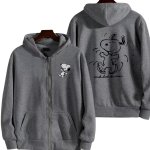 画像1: SALE セール Unisex Be Happy Snoopy Print Zip-Up Hoodie  sweatshirt  ユニセックス男女兼用ハッピースヌーピージップアップフーディスウェットパーカー  (1)