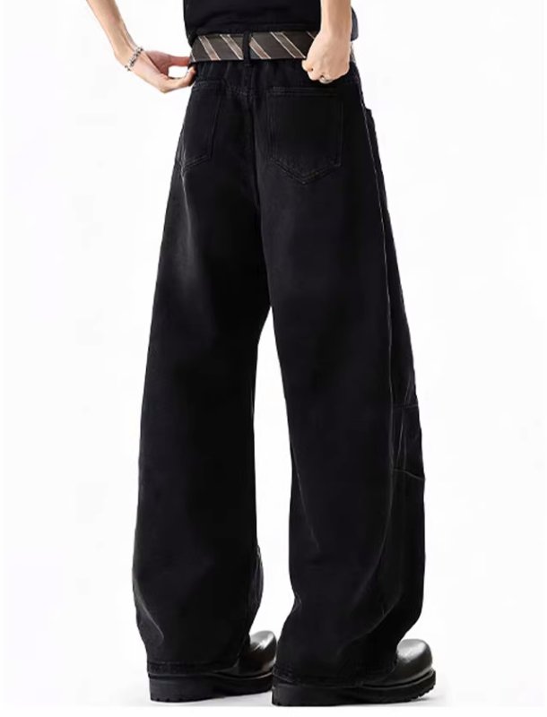 画像4: Washed wide curve silhouette baggy denim pantsJeans ウォッシュ ワイドカーブシルエットバギーデニムパンツ  ジーンズ (4)