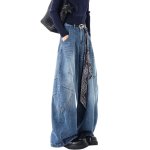 画像1: Washed wide curve silhouette baggy denim pantsJeans ウォッシュ ワイドカーブシルエットバギーデニムパンツ  ジーンズ (1)