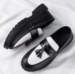 画像4: Mens Unisex Tassel two-tone loafers Slip-Ons shoes   タッセルバイカラー厚底ローファースリッポンローファー シューズ (4)
