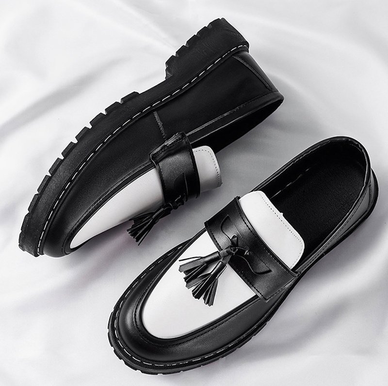 画像4: Mens Unisex Tassel two-tone loafers Slip-Ons shoes   タッセルバイカラー厚底ローファースリッポンローファー シューズ (4)