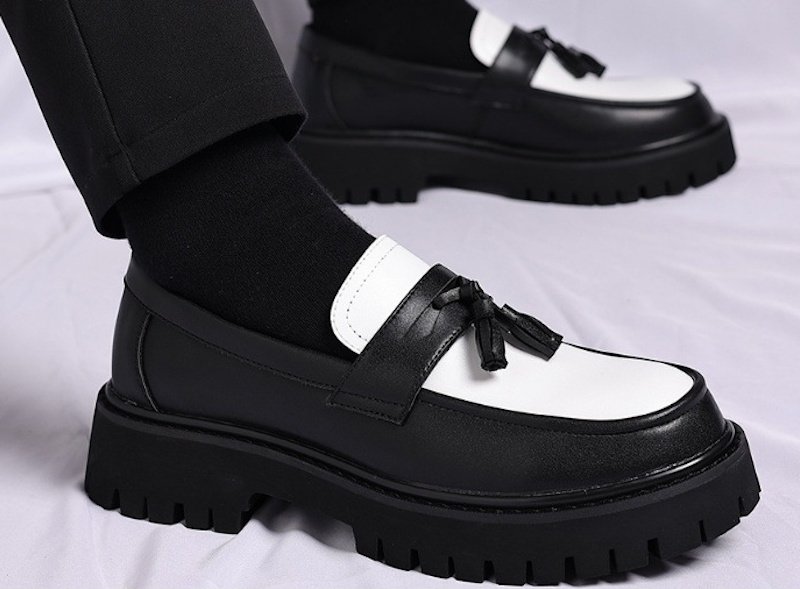 画像5: Mens Unisex Tassel two-tone loafers Slip-Ons shoes   タッセルバイカラー厚底ローファースリッポンローファー シューズ (5)