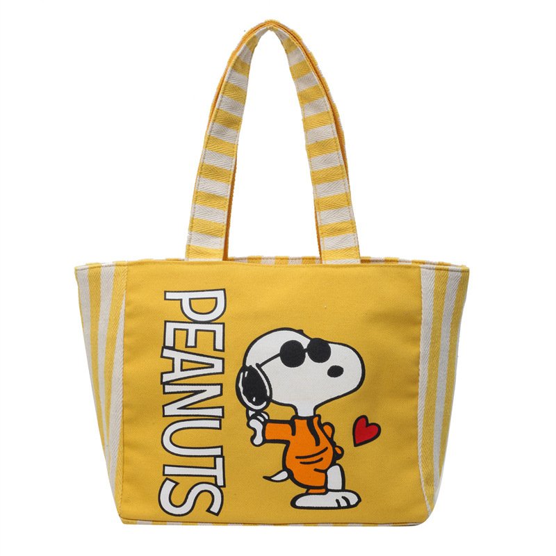 画像1: Snoopy & Friends Canvas Tote Shoulder Shopping Bag　スヌーピー＆仲間たちキャンバストートショルダーショッピングバッグ 通勤通学ママバッグ (1)