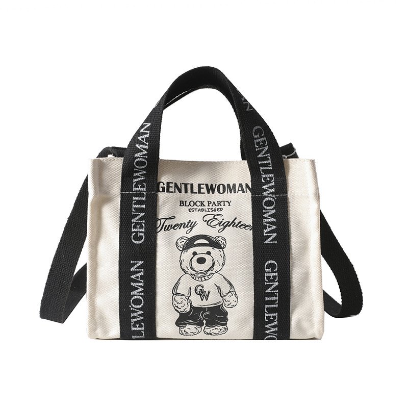 画像2: Gentlewoman Small Bear & Letter Canvas Tote Shoulder Shopping Bag　ジェントルウーマンクマ＆レターキャンバストートショルダーショッピングバッグ 通勤通学ママバッグ (2)